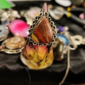 ~Charming, Chunky, Cabo-Cut, Natural Jasper Ring With Lovely Scroll Design~